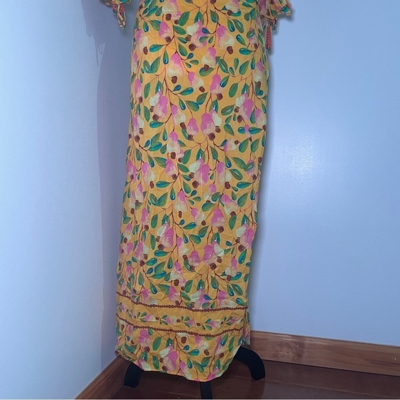 Farm Rio- Yellow Orange Mini Cashew Short Sleeve Smocked Midi Dress Size Medium - Picture 13 of 15